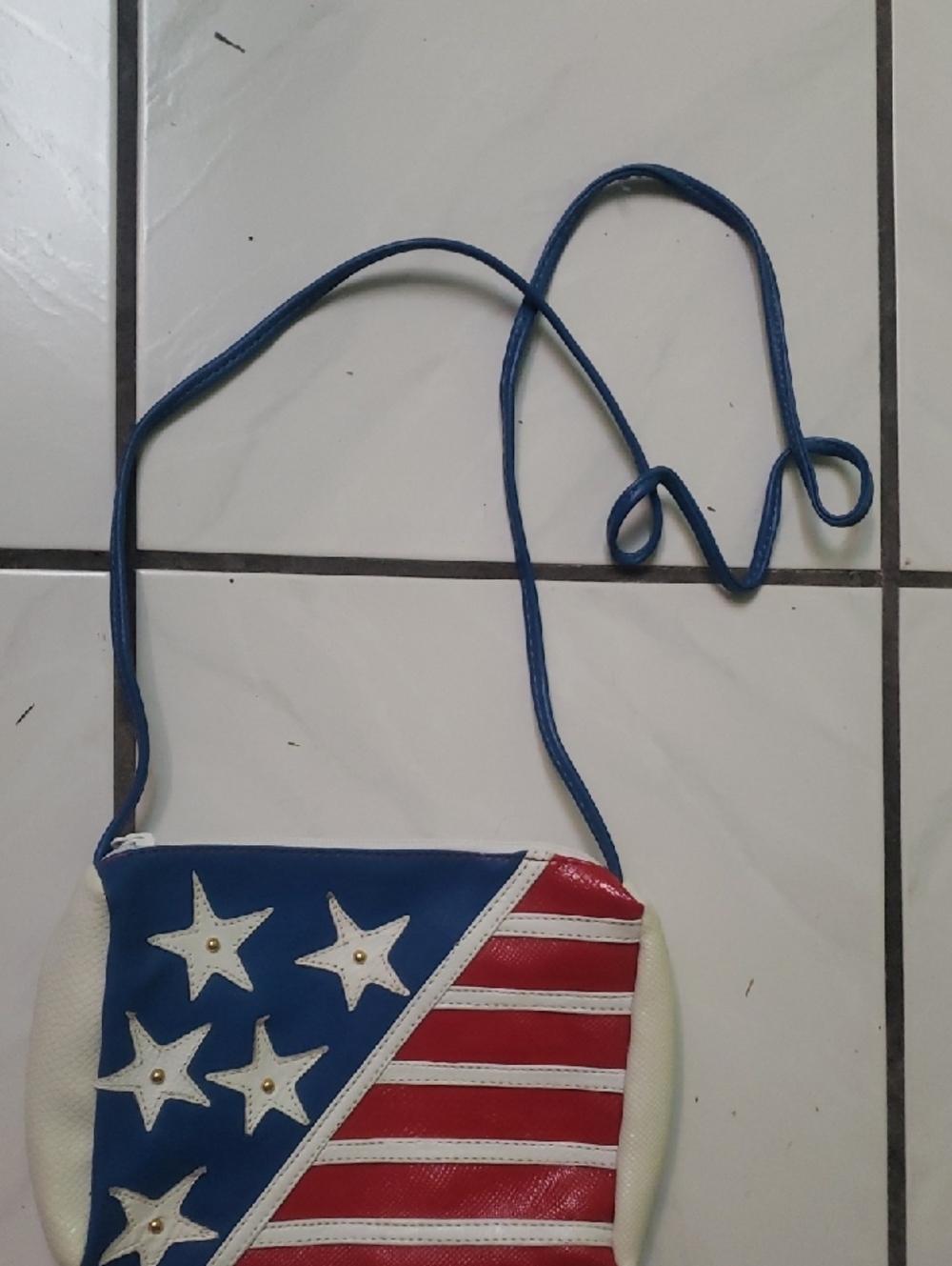 Like new leather patriotic Blue, Red & White Star Accent Crossbody Bag